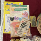 Vintage Sewing Round Wicker Woven Lidded Basket W  Assortment Of Sewing Notions