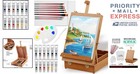 Portable Beechwood Art Easel Set With 12 Acrylics   Brushes     For All Artists