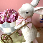 New Mackenzie Childs Touch Of Pink Bunny Sterling Check Egg Cart Spring Decor 