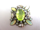 Czech Vintage Glass Rhinestone Button  Vaseline Uranium Glows In Blue Light