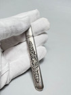 19c antique Art Nouveau Sewing Needles Case Tube Box Silver-plated W flowers