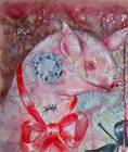 Pop Art Painting Contemporary Artist Cartoon Comix Animal Portrait Pig Dog Skull