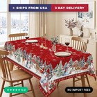 Red Christmas Tablecloth Rectangle 60 X 84 Inch  Waterproof Washable Polyester F