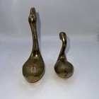 Vintage Solid Brass Swan Figurines Bird Mcm  Paperweight Lot Of 2 Patina