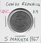 Congo Republic 5 Makuta 1967 K9 President Mobutu Obsolete Country King s Norton