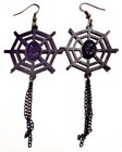 Black Spider Web Earrings Cutout Vinyl Chain Tassel Gothic Halloween Spooky T3