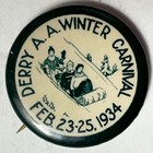 1934 Derry A a  Winter Carnival Children Toboggan 1 25  Celluloid Pinback