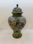 Chinese Cloisonn   Temple Vase 11 Inches Tall Hand Painted Bronze Floral Design