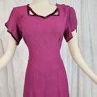 1930s Fushia Pink Velvet Trimmed Maxi Dress Gown Vintage 1940s Formal Gala Rare