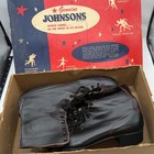 Vintage Genuine Johnsons Ice Skates Black Leather Figure Skating Box Mcm Rustic
