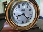 Chelsea Shipstrike Brass Ships Clock On Wooden Base  works    freshly Wound  