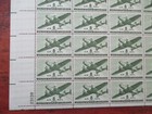 Sheet C26 Usa 8 Cent Air Mail Stamps Mint Transport Plane Green Som Blind Perf