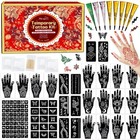 8 Pcs Temporary Tattoo Stencils Kit - Diy Body Art  4 Colors  Ink   Gloves Inclu