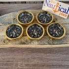 Lot Of 5 Brass Compasses - 1 3 4  Diameter - Vintage Pocket Style Keychains