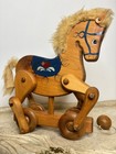Vintage Hand-painted Wooden Horse Pull Toy With Wheels   Original Mane tail