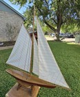 Vintage Authentic Models 1895 Cup Racer Defender Wooden Sailboat Yacht W  Stand