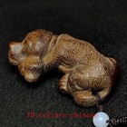 3  Old Boxwood Carved Vivid Dog Figurine Statue Netsuke Decoration Collectable