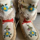 Vintage Nootka Child Beaded Mukluks Moccasin Boots Fur Trim Native American