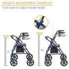 Foldable Steel Four Wheel Rollator Rolling Walker Removable Back Support Bule