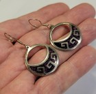 Vintage Mexico Sterling Silver Dangle Earrings Turquoise Inlay In Purple Resin
