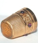 Vintage Gold Metal Thimble Glass Beads On Band And Yellow Glass Top