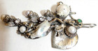 Victorian Antique Bronze Pendant Oak Branch With Acorns  Nude  2 Silver Birds