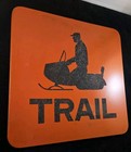 Vintage 10  X 10  Snowmobile Crossing Trail Square Sign Orange   Black Textured 