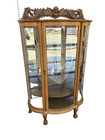 66656   Antique Victorian  Bow Glass Curio Cabinet With Angel Cherub Backsplash
