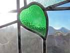 Antique English Window  Leaded Stained Glass  Original Wood Frame  Green  Clear