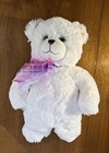 First And Main Bear Plush White Dena 1786  14 5  Purple Pink Bow