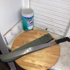 Vintage Stansport 18    Machete W  Od Green Belt Holster Sheath  Dual Blade  Saw