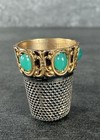 Antique 800 Silver Thimble W  Green Stones Gold Plating 4 2 Grams