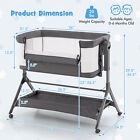 Height Adjustable Bedside Sleeper Baby Crib With Storage Bag Gray