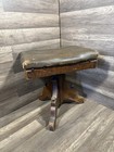 Antique Vintage Wooden Piano Bench Vanity Stool Leather Seat