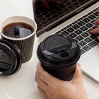 12oz Black Disposable Coffee Cups With Lids Insulated Ripple Paper Hot Drink Cup