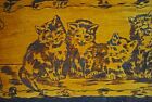 Antique 1900 s Flemish Art Pyrography Of Cats  Wooden Wall Hanging Plaque