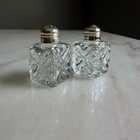 Vintage Mini Pressed Glass Salt And Pepper Shakers Diamond Pattern Silver Tops