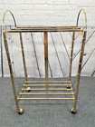 Vintage Mid Century Brass Bar Cart Bamboo Wheeled 35 X 22 5 