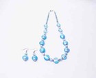Flat Round Blue Foil Lined Glass Bead Necklace earrings Set