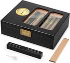 20 Cigars Humidor Storage Box Desktop Glasstop Humidifier Hygrometer Wood Box