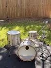 A f Drum Co Raw Aluminum 3pc Shell Pack 20x14 10x7 16x16 Brass Lugs Maple Hoops
