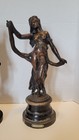 Antique French Art Nouveau Bronze Virtue Figure Pair Gaiete Modisitie Victorian 