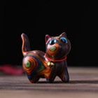 Handmade Rainbow Wooden Cat Figurine Statue Sculpture Office Desk Study Decor