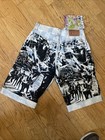 Vtg Dakota Blue Shorts Punk Denim Graphic All Over Print Distressed Screen Sz 30