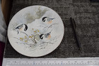 Vintage Norman Brumm Enamel On Copper Winter Chickadee Birds Plate Dish 8 3 8 
