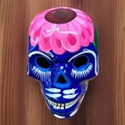Calavera Ceramic Blue Sugar Skull Luminary Cover Bottom Hole Mexican Folk Art