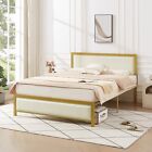 Vecelo Twin Full Queen Size Bed Frame Metal Platform With Upholstered Headboard
