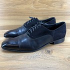 Salvatore Ferragamo Mens Oxfords 10 5 D Black Leather Suede Cap Toe Dress Shoes