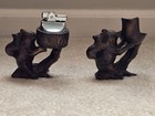 Vintage Bear   Cub Figural Lighter Holder Ashtray Smoking Set Cast Metal