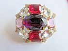 Beautiful Czech Vintage Style Glass Rhinestone Button     Pinks   Purple
